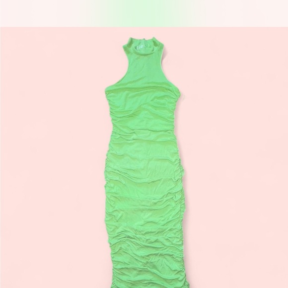 Fashion Nova Green Ruched Halter Bodycon Dress - Picture 1 of 5